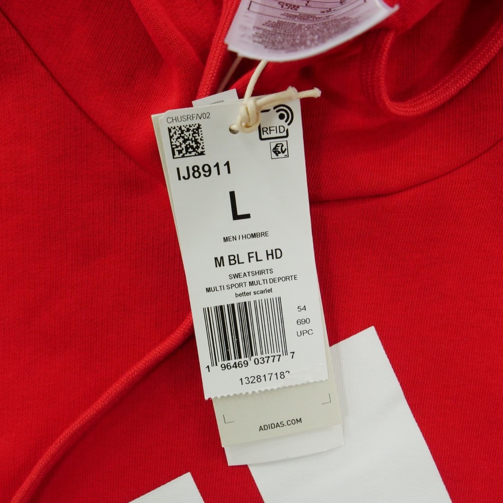Adidas Sweater Hoodie Mens Large Red Essentials Fleece Hooded Logo New - Picture 7 of 11